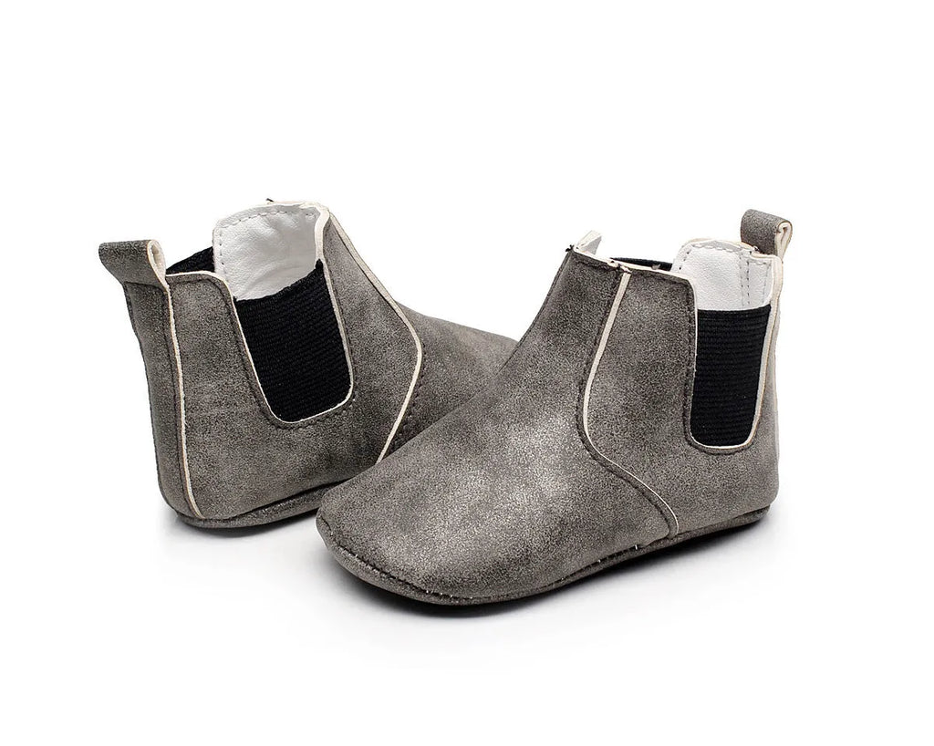 Baby shoes elastic PU soft toddler shoes middle tube beige unisex 0-24 months