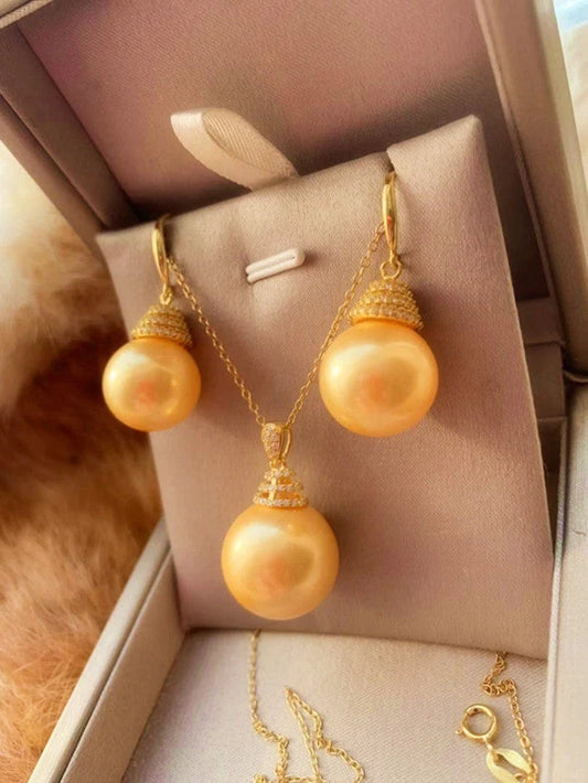 Sterling silver pendant ear hook set with 16mm sea water gold pearl