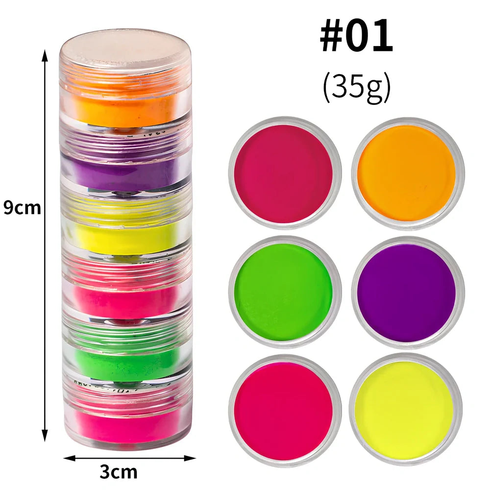 6-colour fluorescent pearl powder set, 1g glitter portions for firework blooming effects in crafts