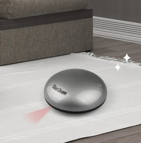 Silver automatic floor sweeping robot with compact 18x18x8cm dimensions