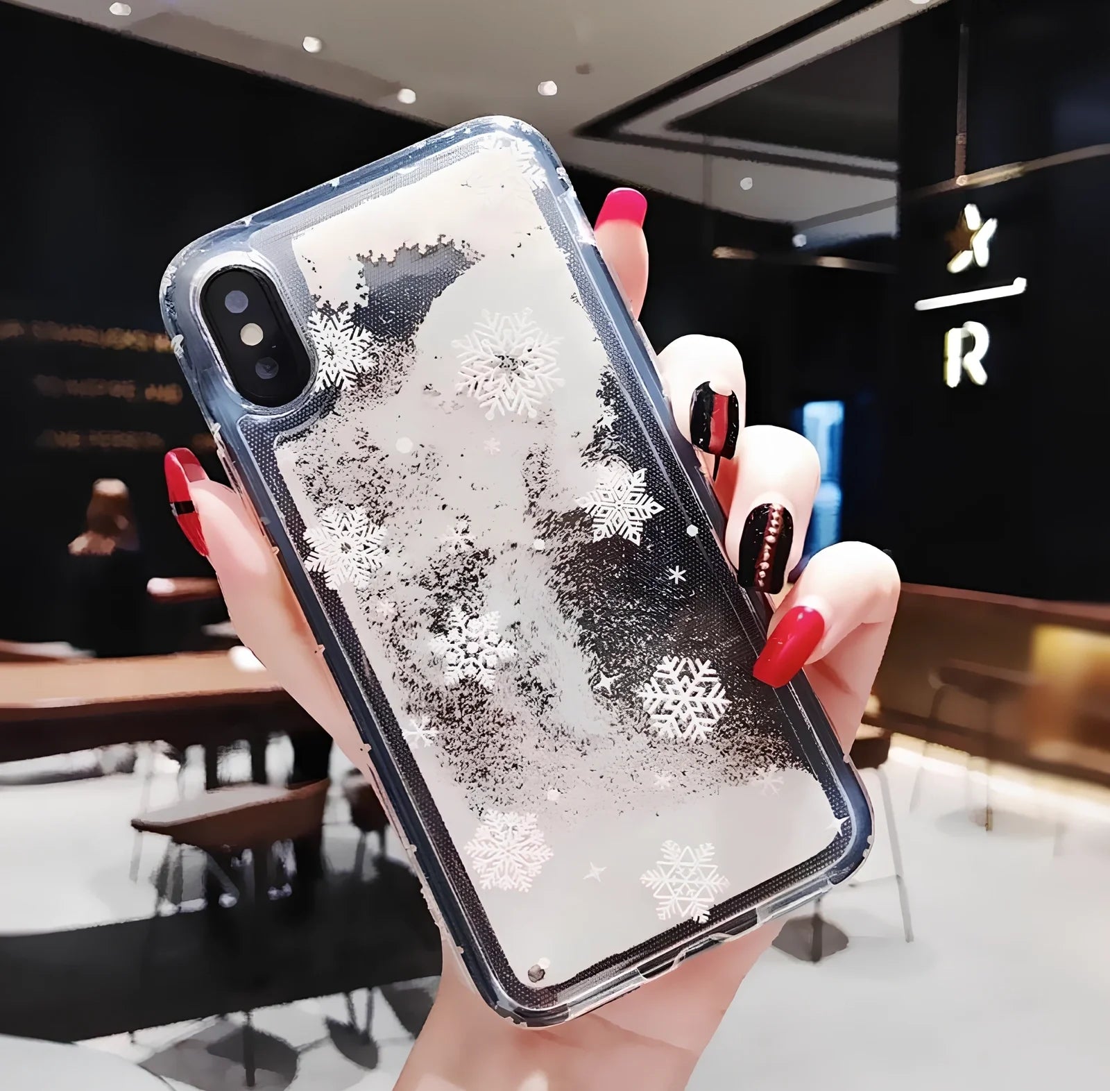 TPU iPhone case with snowflake and sand Christmas pattern, anti-fall design for Apple models 6-11