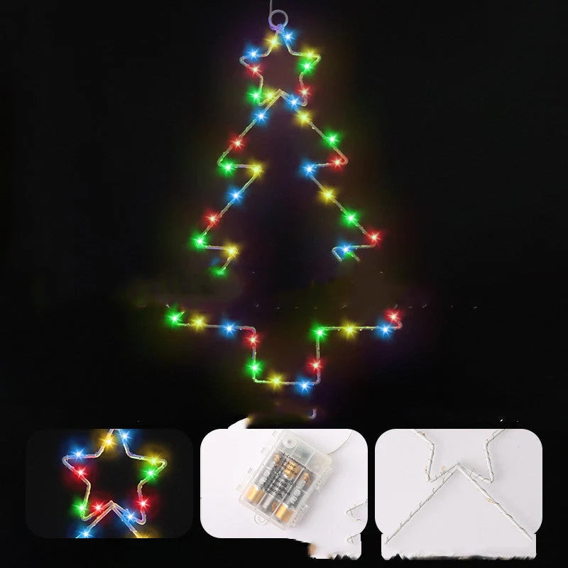 Wrought iron Christmas tree-shaped LED garland lights with white birch colour