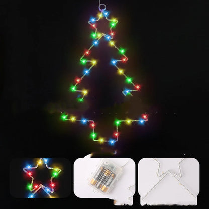Wrought iron Christmas tree-shaped LED garland lights with white birch colour