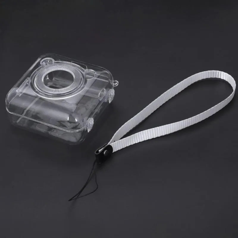 Crystal transparent PC protective case fitted on an Eric Bear A6 thermal printer, showing snap-on design