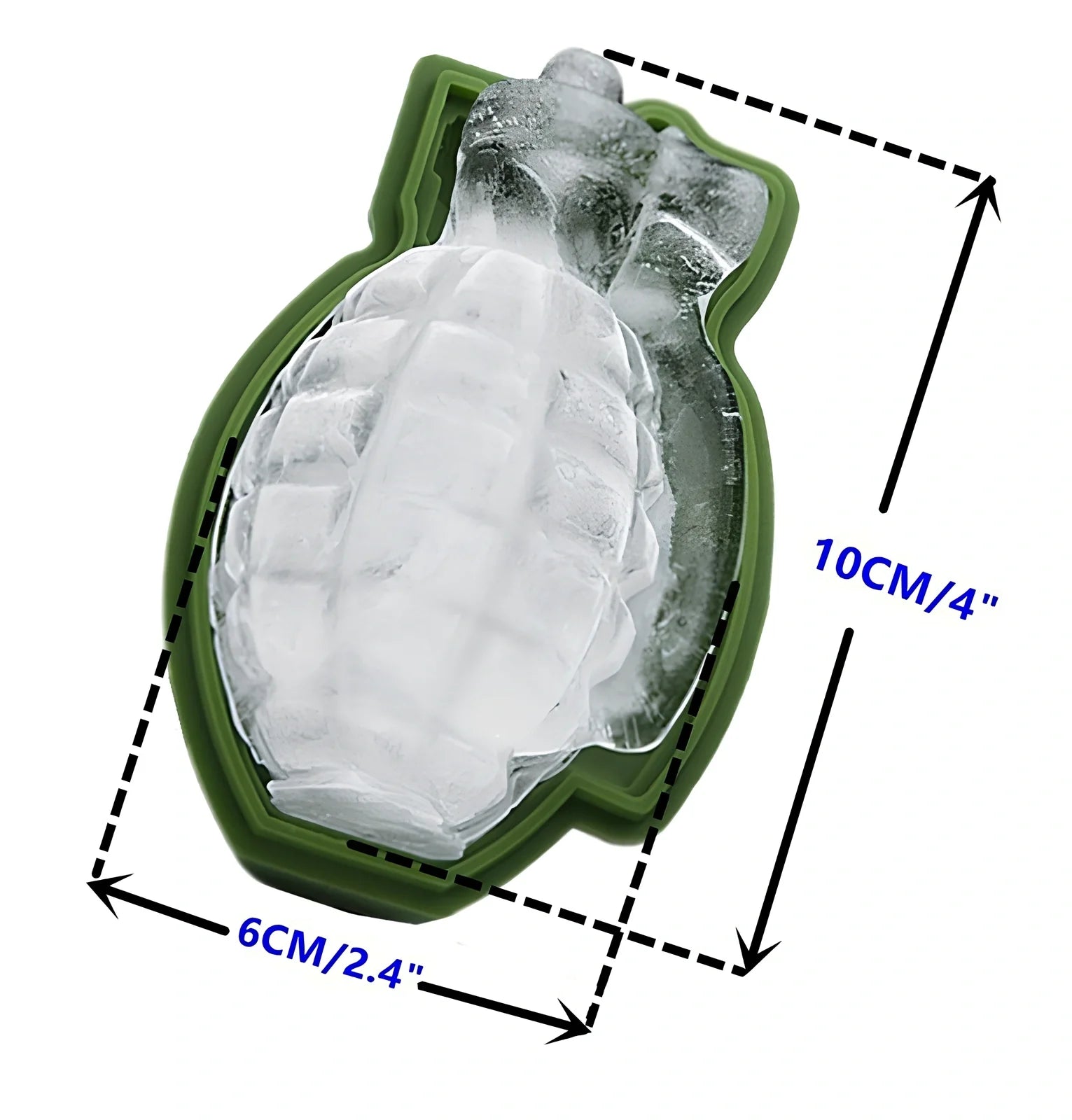 Black silicone ice cube tray with four skull-shaped cavities measuring 12cm long