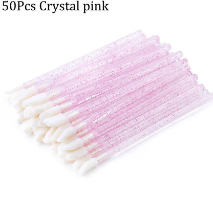 Crystal rod lip brush with synthetic fibre bristles in six colour options on white background