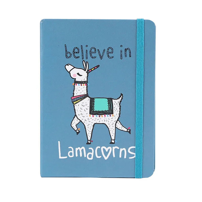 Alpaca cartoon design notebook in A5, A6, and A7 sizes with yellow paper pages.
