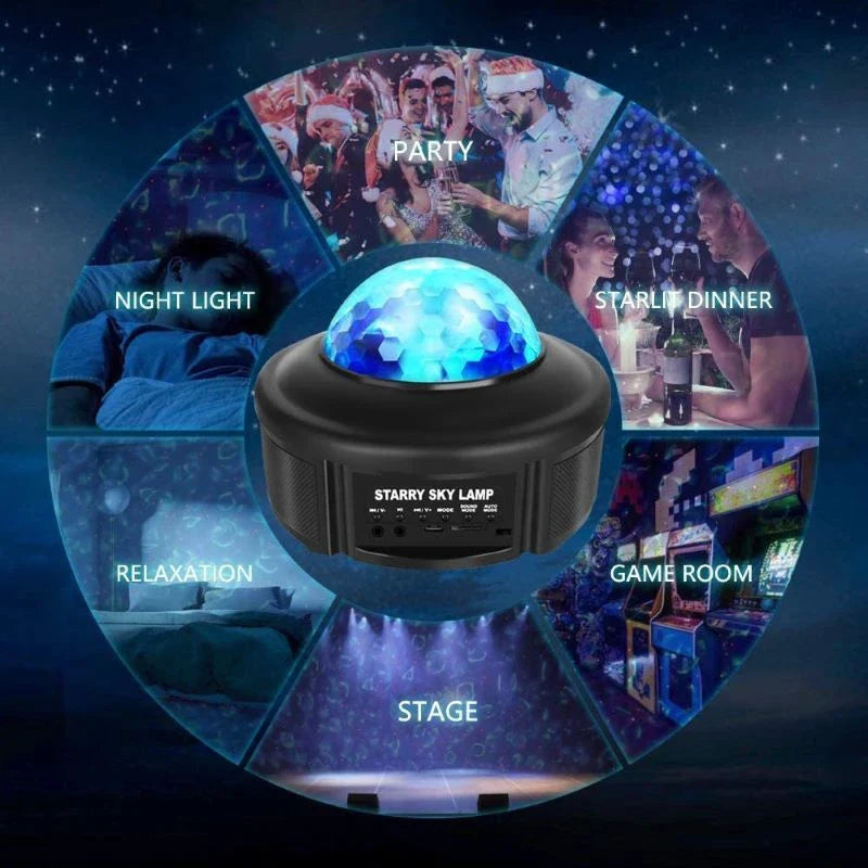 Bluetooth Music Starry Sky Projector with dynamic four-colour water pattern light and lasers