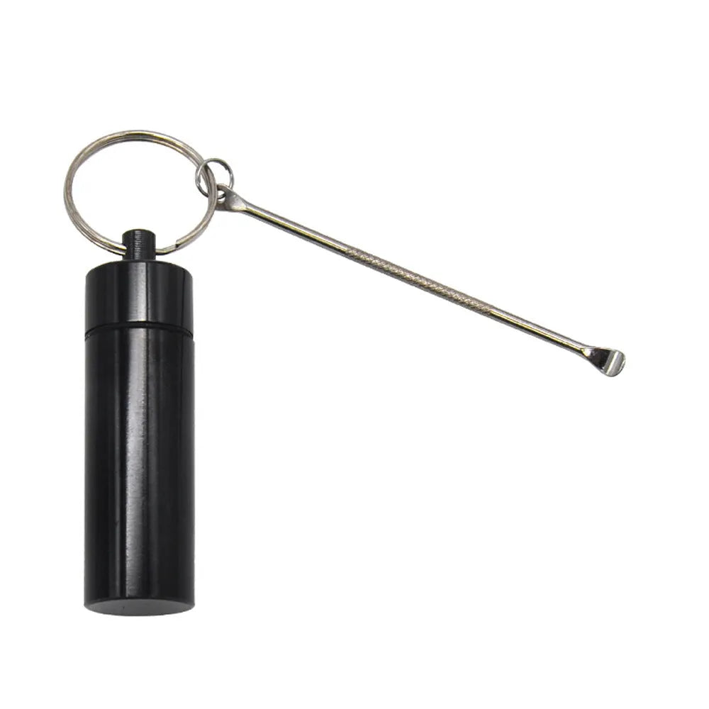 Aluminium portable medicine storage bottle with spoon and keychain in five colour options