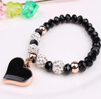 Elastic Crystal Heart Bracelet in various colours with heart-shaped crystals