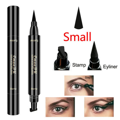 Double-headed wing seal eyeliner with quick-drying carbon black formula for precise application