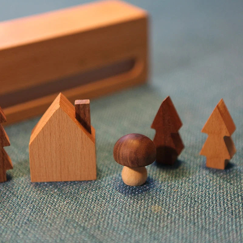 Minimalist LED Forest Hut Night Light in wood color with USB power