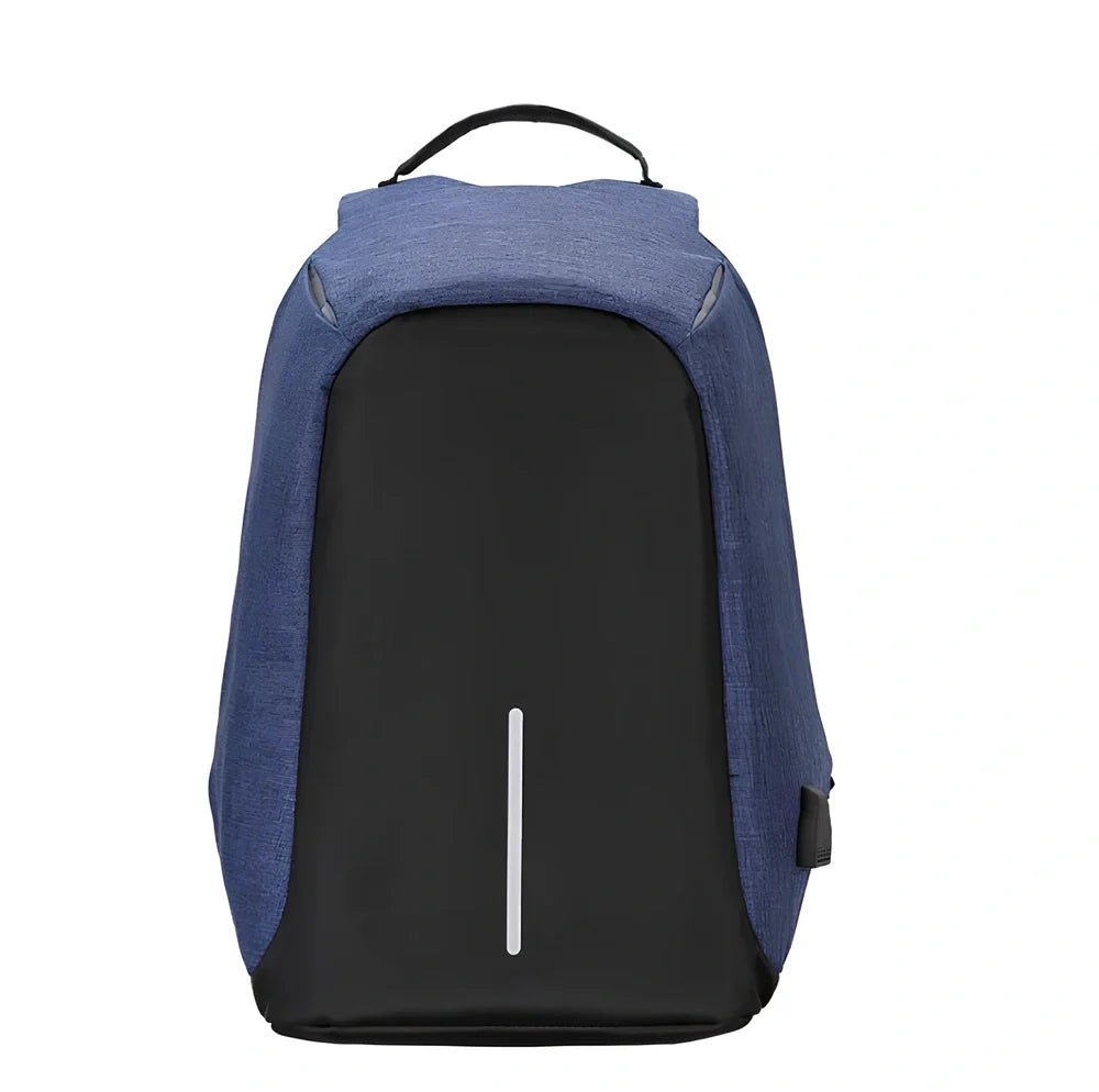 Black anti-theft travel backpack 26x43x11cm with 20-35L capacity, lockable zippers, Oxford fabric for business use