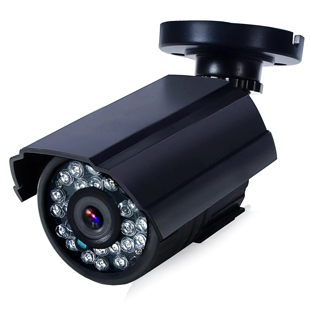 Black AHD HD waterproof outdoor security camera with fixed lens and infrared LEDs.