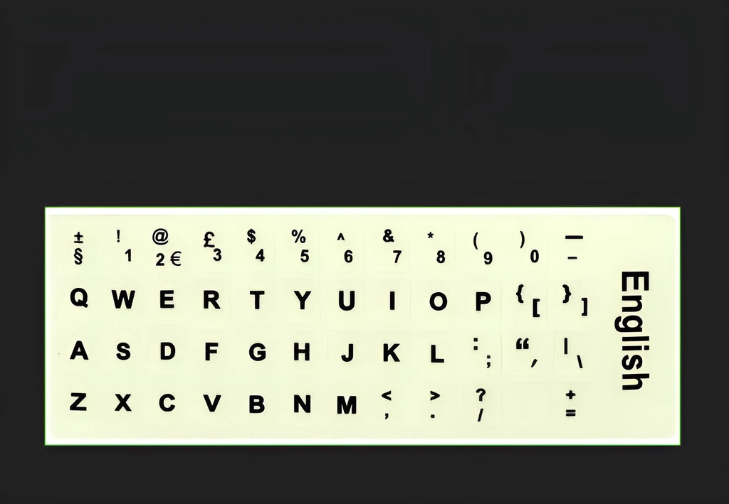 Yellow PVC keyboard stickers with glowing multilingual characters for desktop and laptop computers