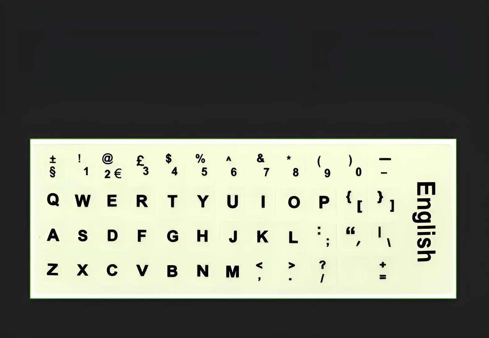 Yellow PVC keyboard stickers with glowing multilingual characters for desktop and laptop computers