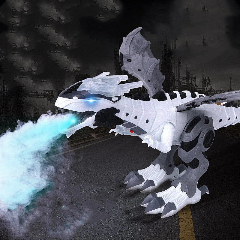 Walking dragon toy with fire breathing and water spray features in vibrant colours