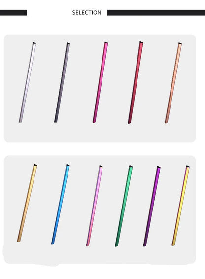 Reusable heart-shaped stainless steel straws in various colours with cleaning brush