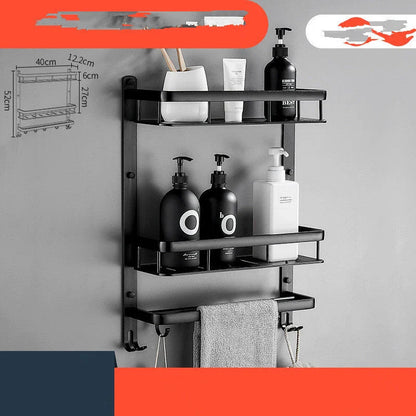 Nordic minimalist black bathroom vanity shelf with three floors for storage