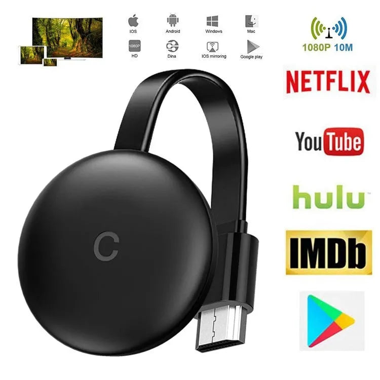 Black ABS wireless display adapter with 5G WiFi for 4K AirPlay Miracast DLNA mirroring