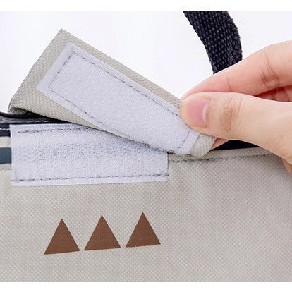 Insulated picnic mini handbag in yellow, light grey, dark grey, and navy blue with cartoon design