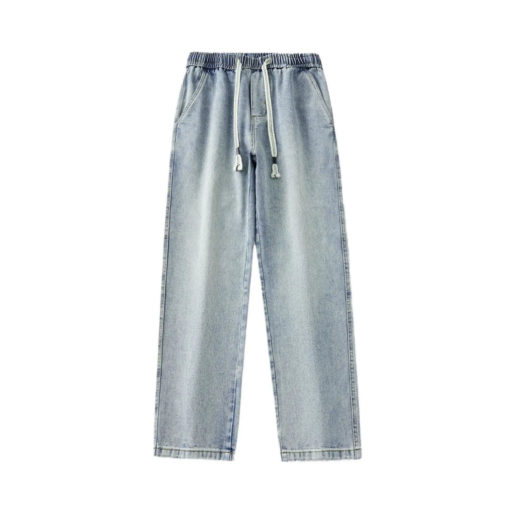Retro loose straight-leg denim pants for men with rope closure in retro blue colour