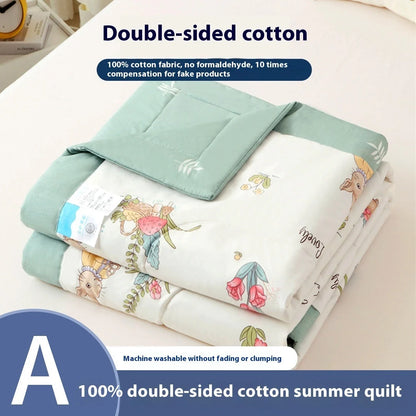 Double-sided cotton summer blanket with vibrant prints and antibacterial protection