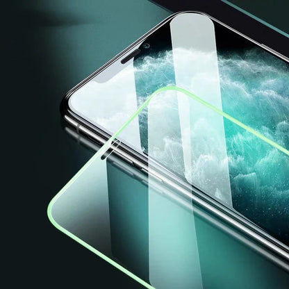 Luminous Full Cover Tempered Glass for iPhone glowing in the dark