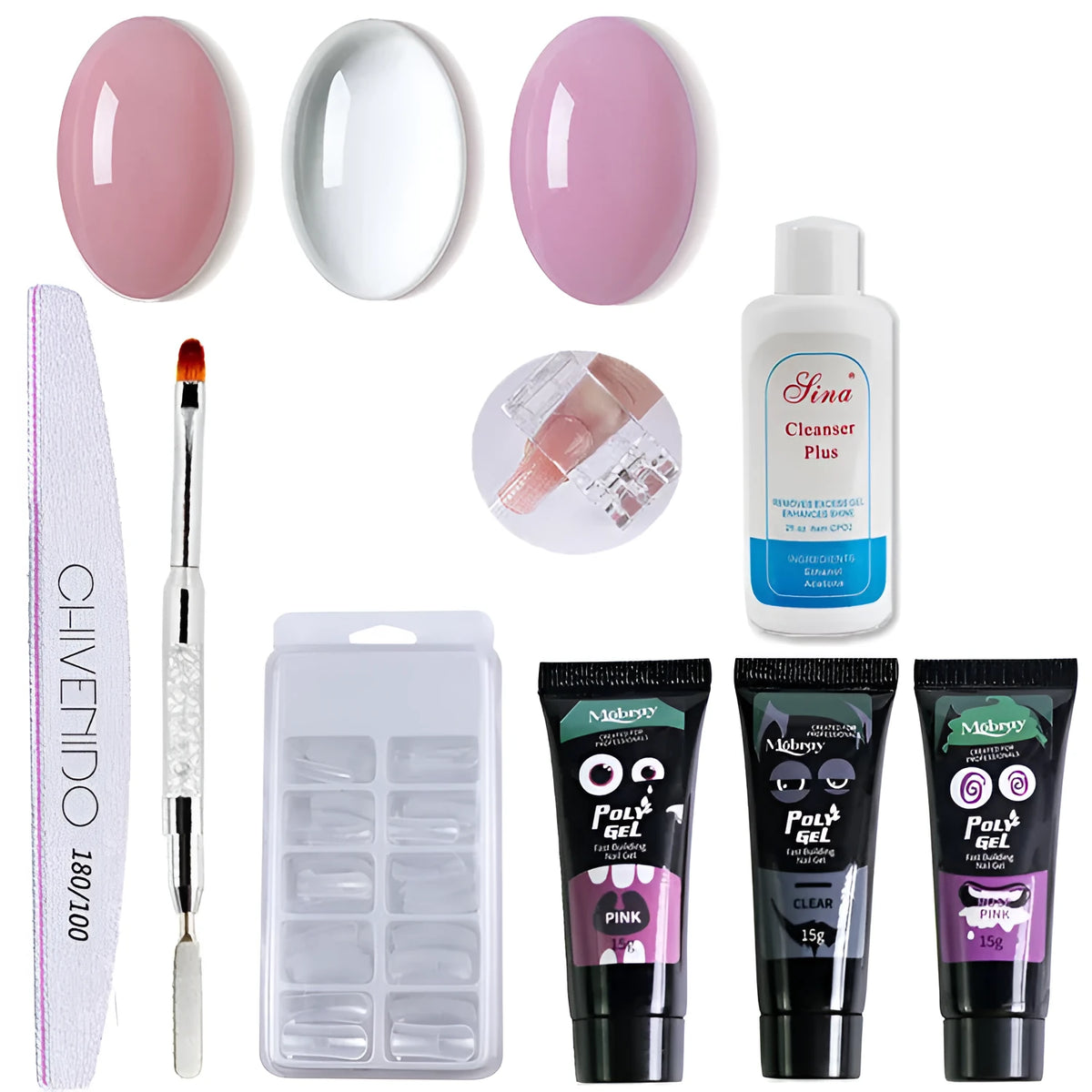 Nail crystal extender set with gel, 100 nails in 245 styles, tools and polishes