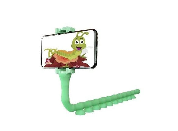 Flexible phone holder with suction cup for desktops and bicycles in black, pink, and clear green