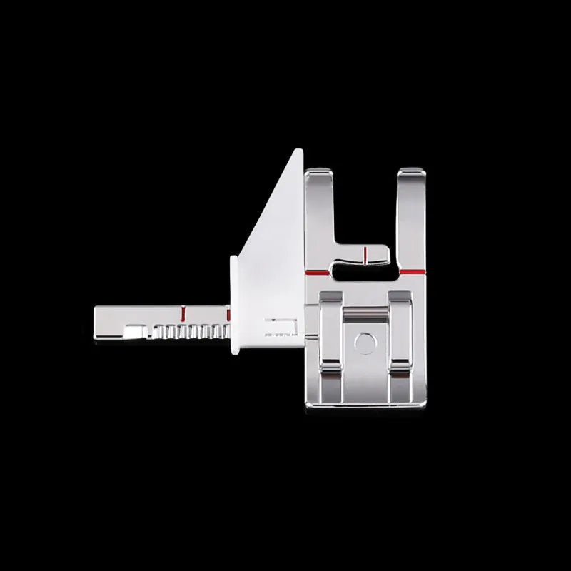 Regular presser foot for household sewing machine with adjustable border guide and red alignment markings
