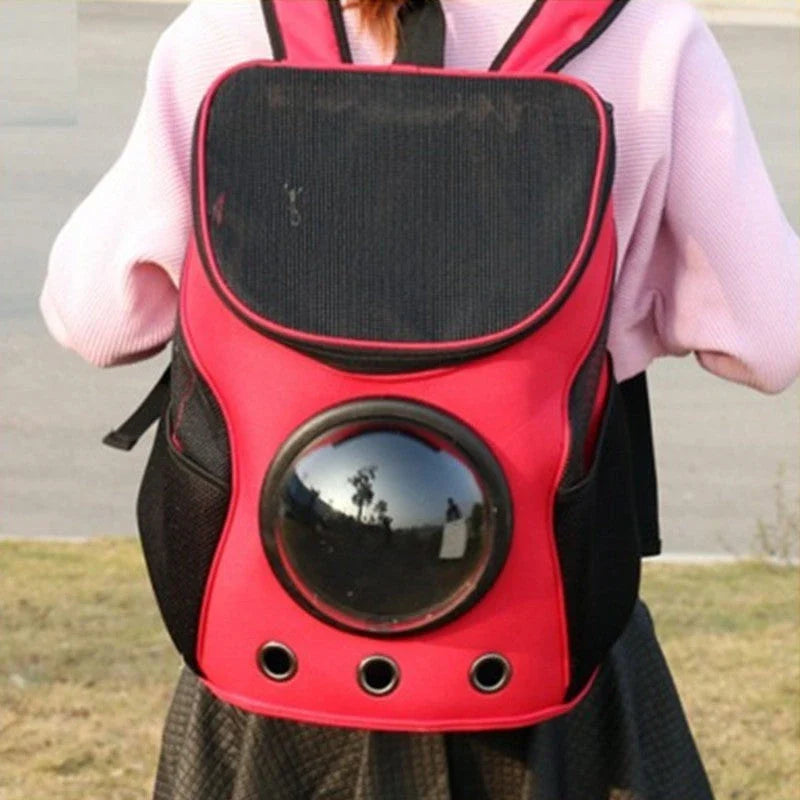 Astronaut-inspired pet carrier backpack with spacious compartment for cats and dogs