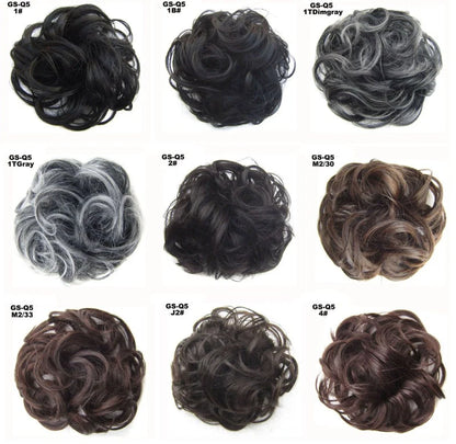 Synthetic wavy curly messy hair bun for women, 12cm diameter, high-temperature wire