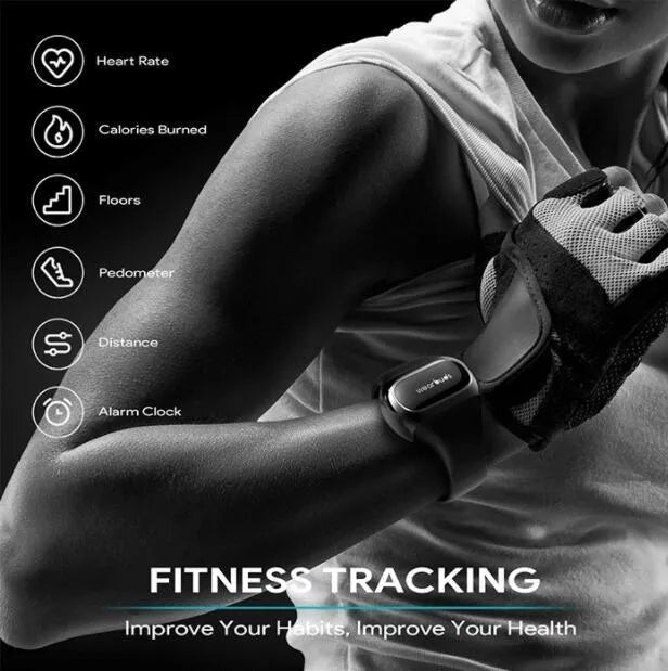2 in 1 wireless earphone bracelet with silicone wristband in black, showing touch control and charging port