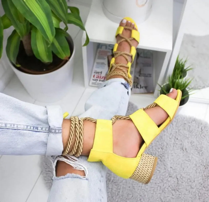 Women's suede sandals with thick heel, round head, and colour matching design in multiple colour options
