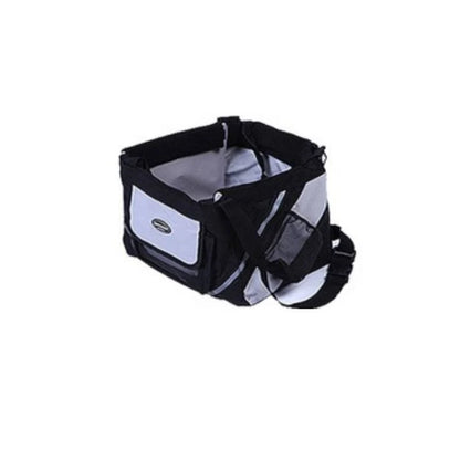 Pet bicycle carrier with removable basket for small cats and dogs, featuring reflective strips