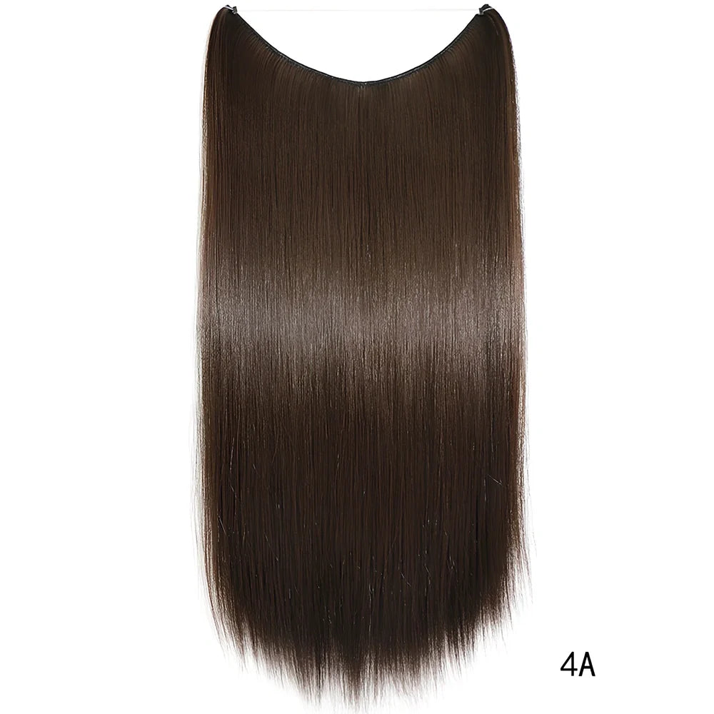 22 inch invisible wire silky straight synthetic hair extensions, 55cm length 80g weight no clips