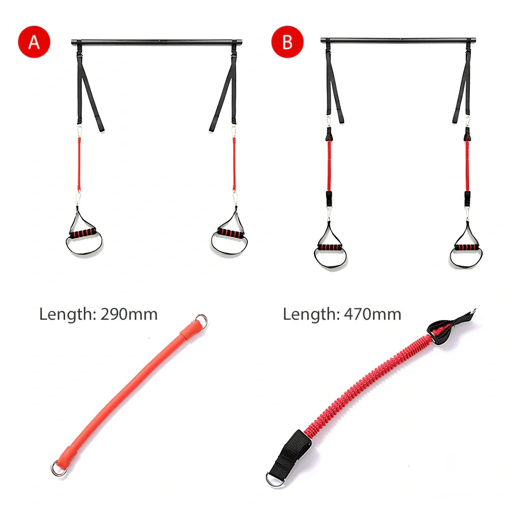 Body workout trainer bar with 100cm pole, adjustable emulsion resistance bands and rubber buckles for home strength exercises