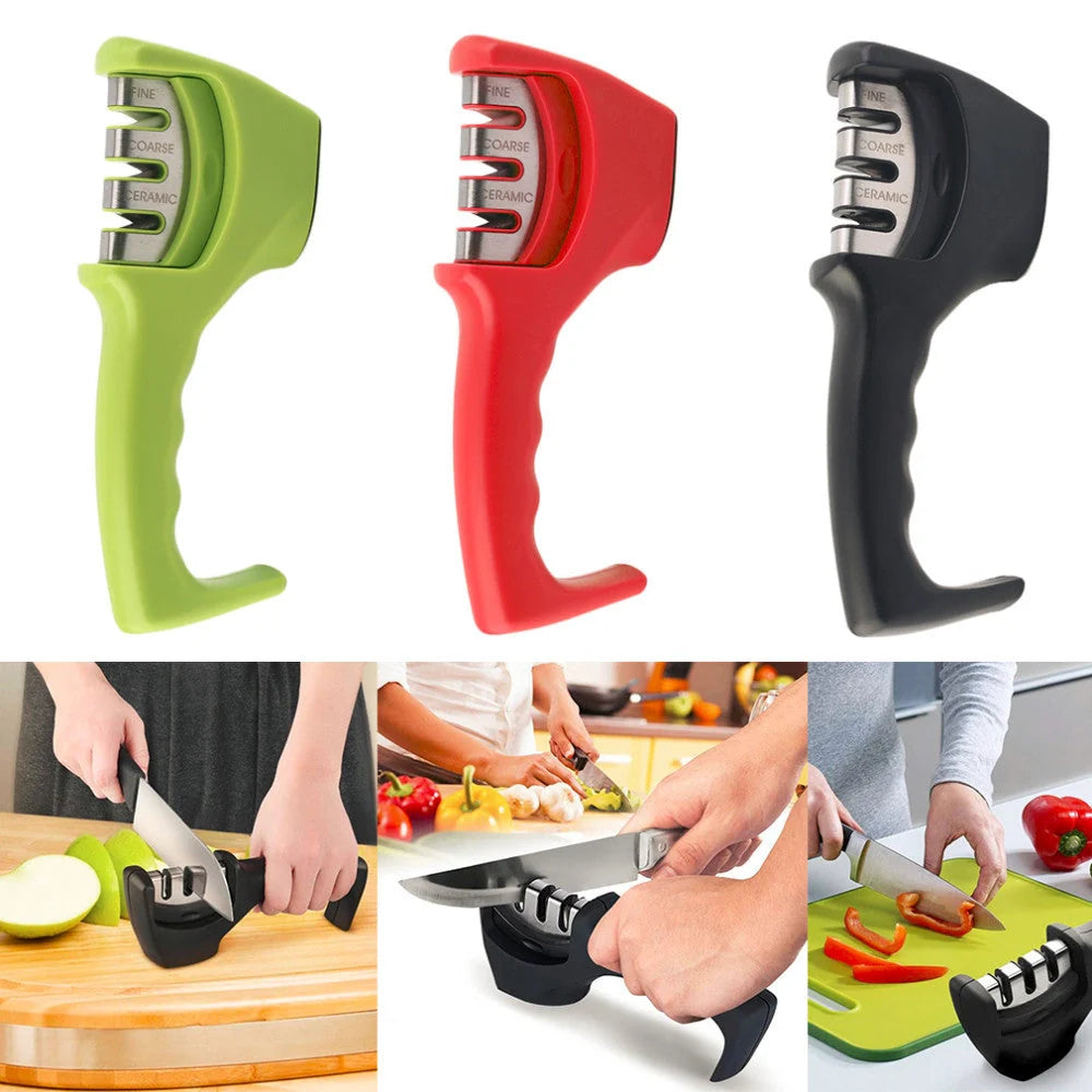 Professional Knife Sharpener with three-level sharpening and anti-slip base