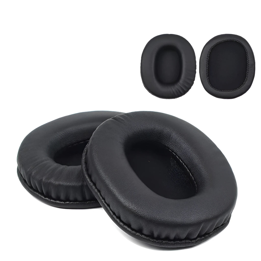 Black PU leather headphone covers for Sony 1R headphones, shown as a two-piece set.