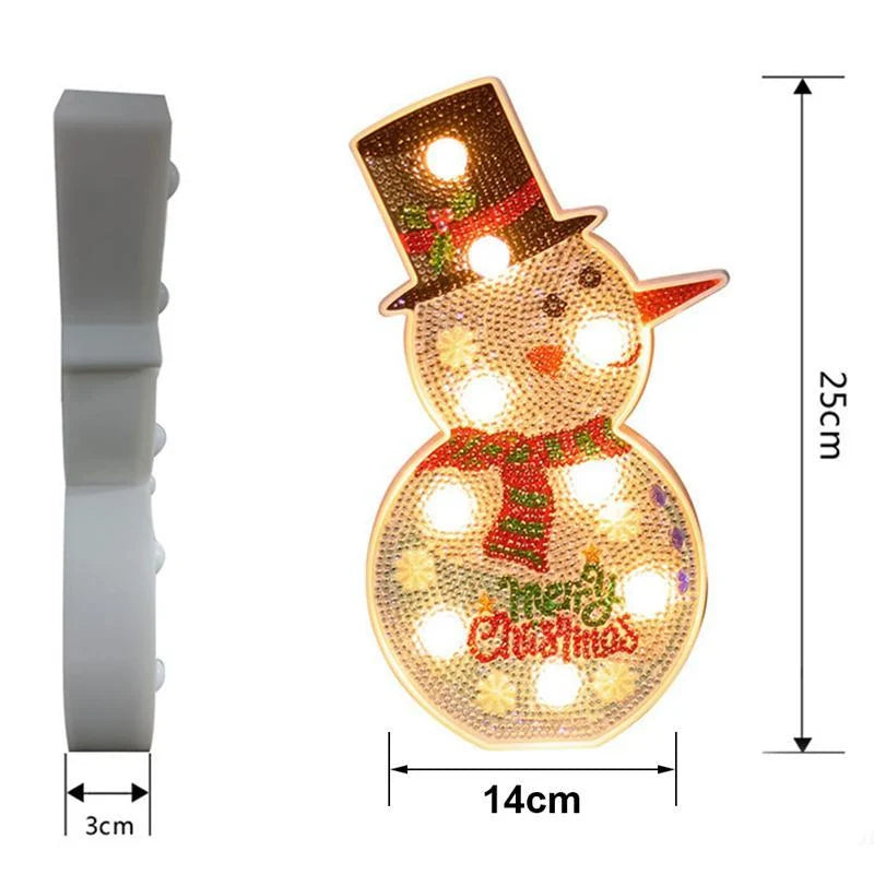 Hand-painted DIY LED snowman and Christmas tree decorative lamp with glitter resin finish