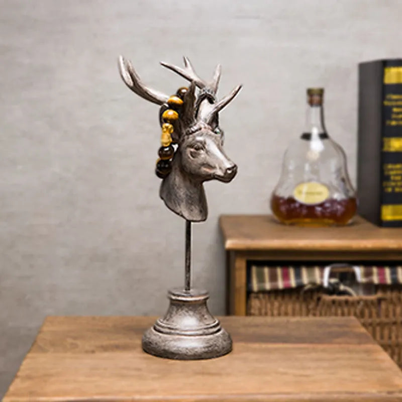 Natural resin animal sculpture home decoration in black, white, and wood colour finishes, dimensions 13cm by 15cm by 32cm.