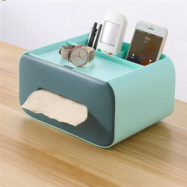 Stylish Tissue Box with Hidden Storage - a multifunctional desktop organizer with tissue dispenser and hidden compartment for small items