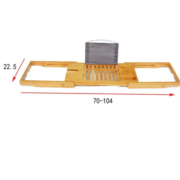 Natural bamboo bathtub frame shelf for desktop bathroom storage organisation.
