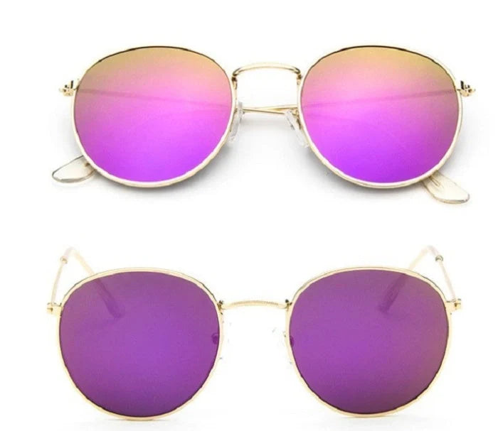 Women's retro sunglasses with metal frame and round design in various colours