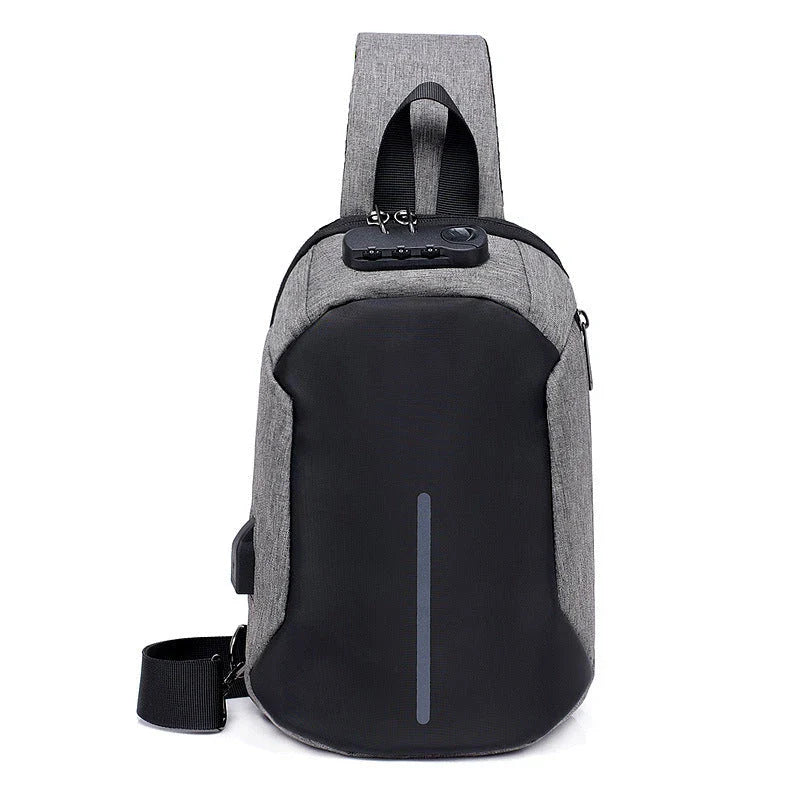 Oxford cloth shoulder bag with zipper enclosure in black and dark grey options