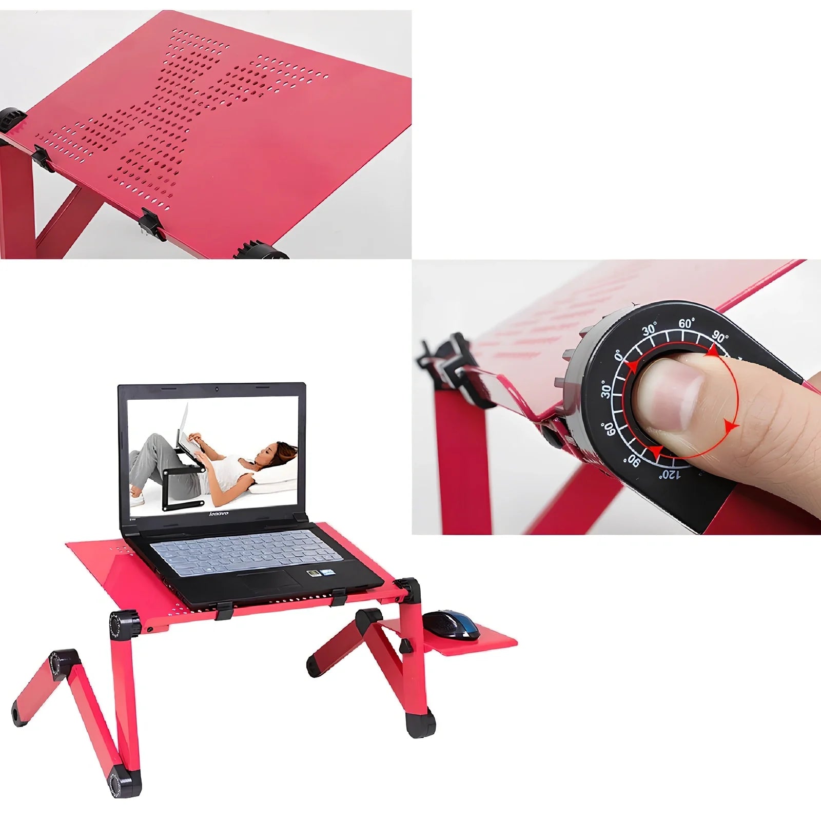 Adjustable aluminium laptop stand with cooling fan in black colour, showing height adjustment mechanism