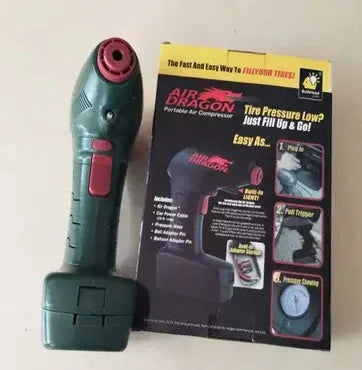 Portable black car tyre electric pump with power cable for emergency tyre inflation