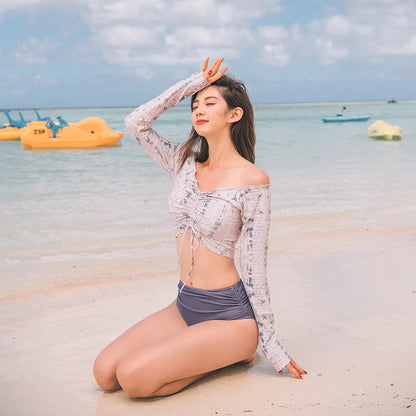 White women's nylon bikini swimsuit with Asian sizing for heights 155-175cm and weights 40-80kg