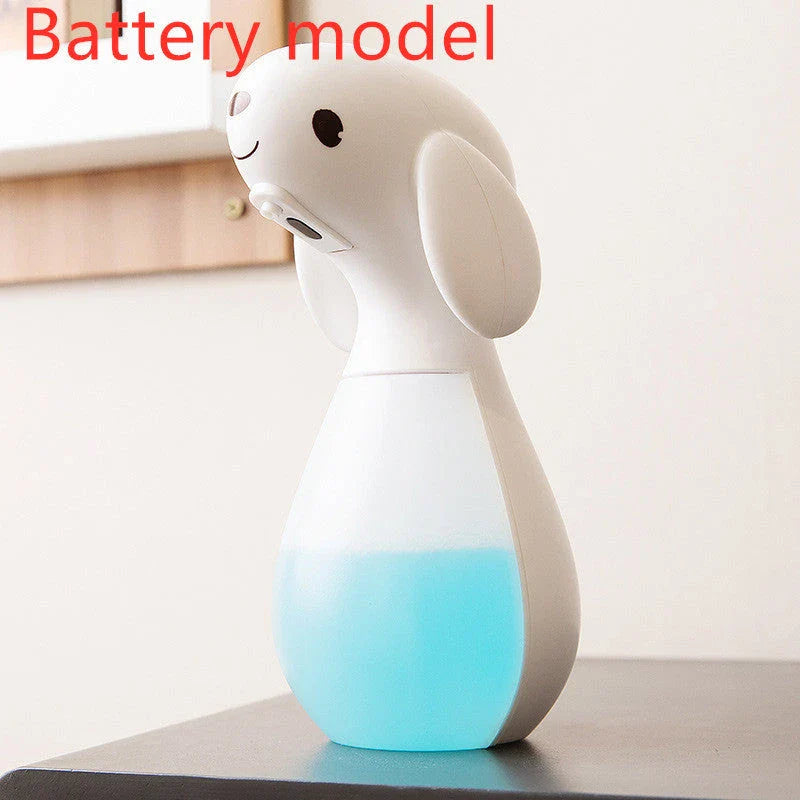 Cartoon soap dispenser with auto storage and infrared sensing in pink and white